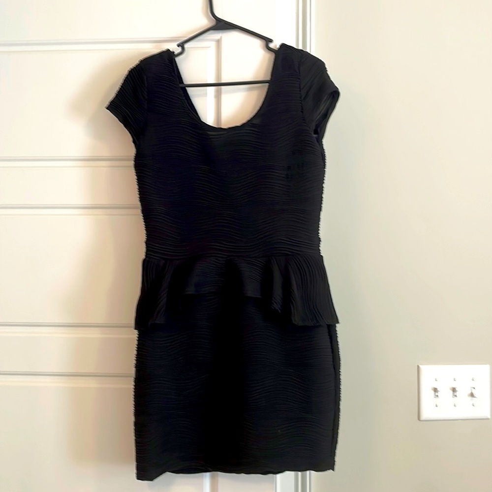 Black Peplum Textured Scoopneck Dress